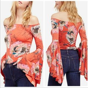 Free People Birds of Paradise Print Off the Shoulder Top